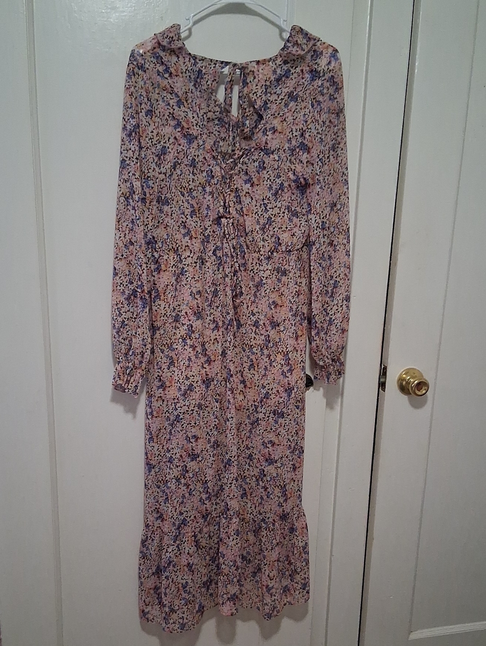 Zara Pink and Blue Floral Long Sleeve Midi Dress